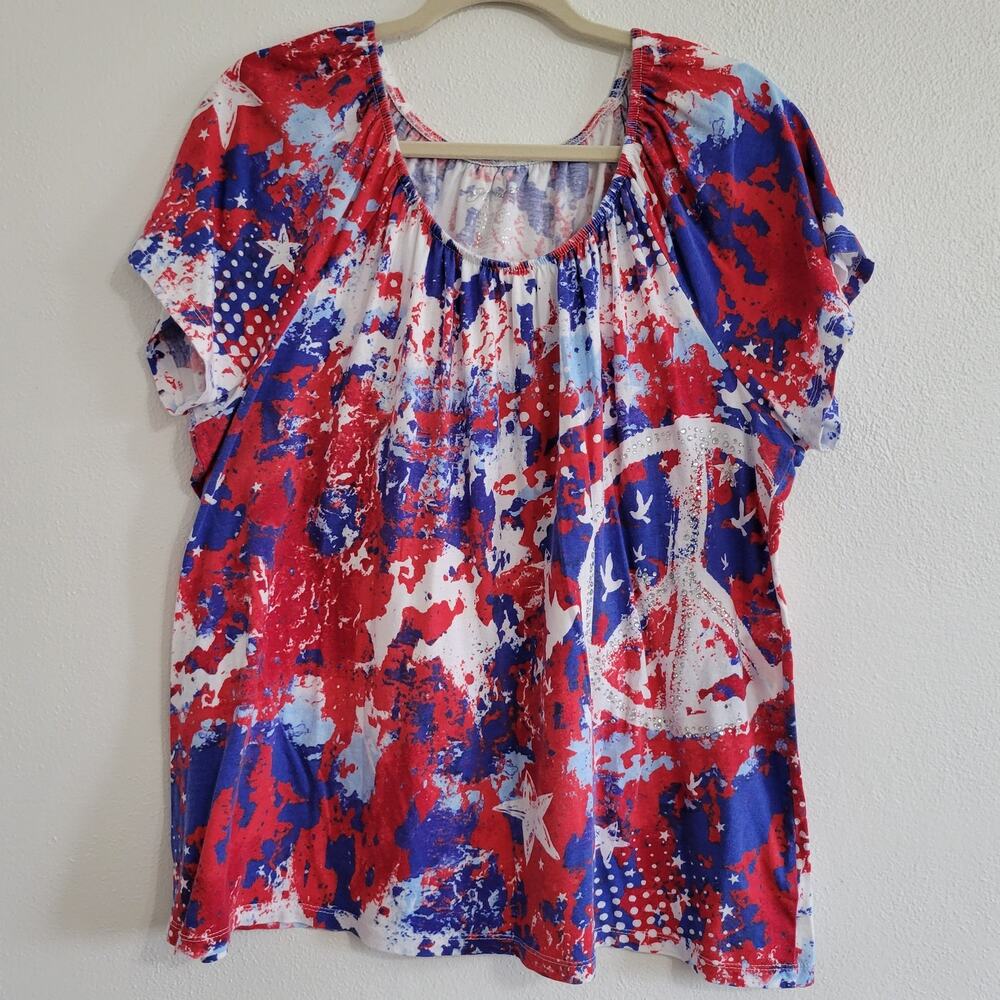 Green Source Women's 2X Peace Symbol with Birds Blouse